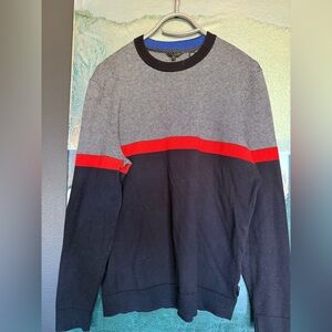 Ted Baker Gray and Black Crewneck Sweater with Red Stripe